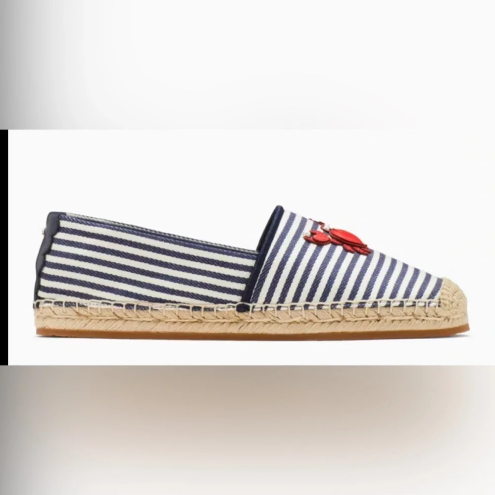 Kate Spade Navy and White Striped Espadrilles with Red Crab Detail - Picture 2 of 10